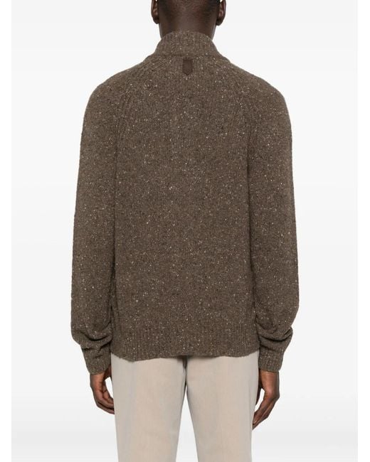 Canali Brown Zip-Front Speckled Cardigan for men