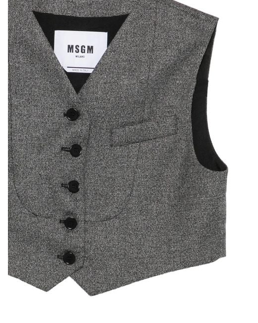 MSGM Gray Cropped Button-Up Waistcoat