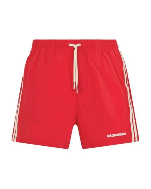 DSquared² Red Logo Midi Swim Boxer Shorts for men