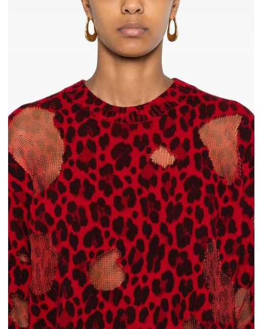 Versace Red Wool Sweater With Leopard Print