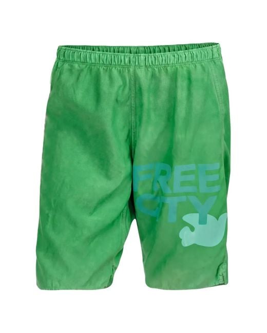 Freecity Green Logo-Print Elasticated Shorts