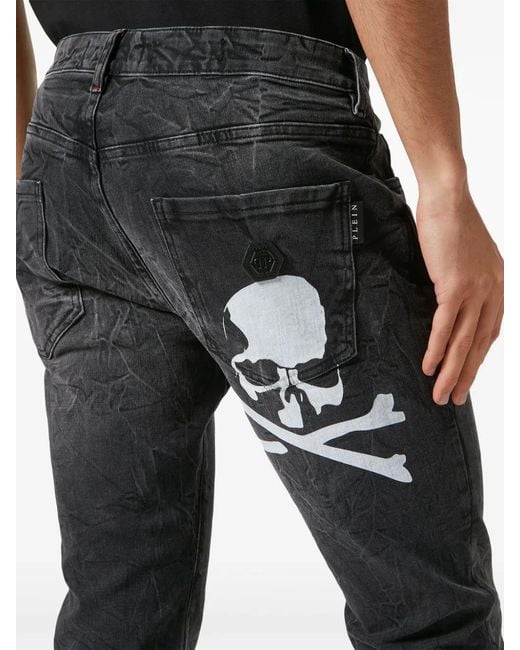 Philipp Plein Gray Skull Slim-Cut Jeans for men