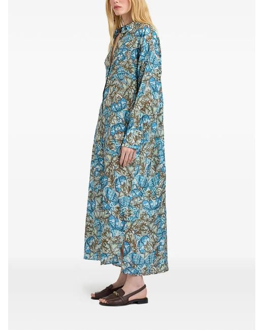 Momoní Blue Jau Printed Silk Midi Dress