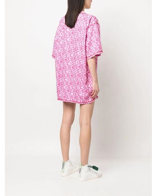 Gcds Pink Monogram-Print T-Shirt Dress