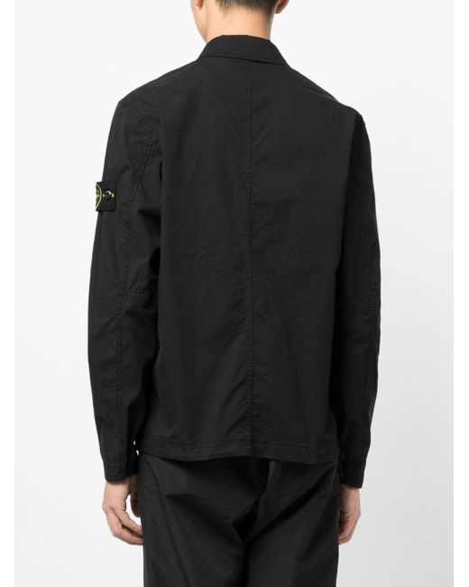 Stone Island Black Compass-patch Zip-up Overshirt for men