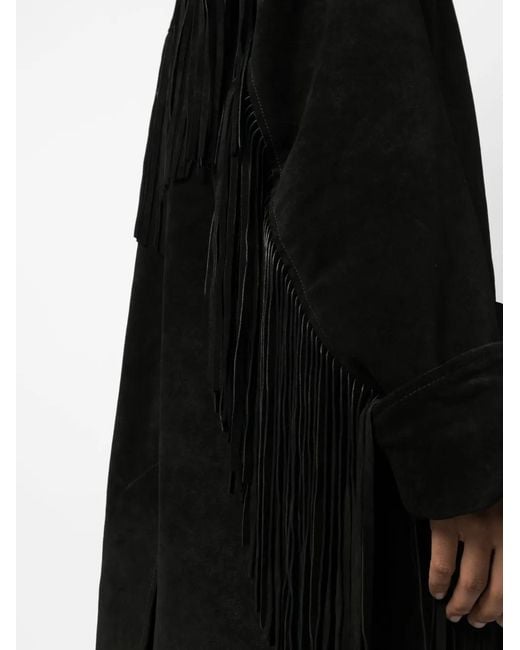 R13 Black Fringed Suede Single Breasted Coat