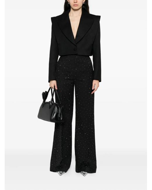 Nissa Black Padded-Shoulder Cropped Jacket