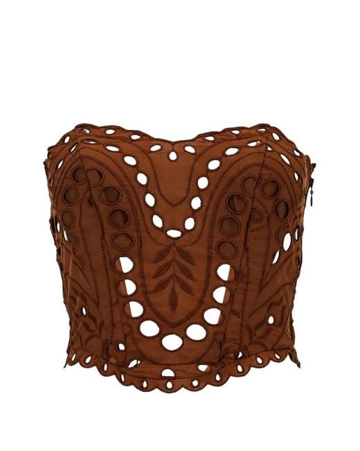 Charo Ruiz Brown Broderie-Anglaise Strapless Top