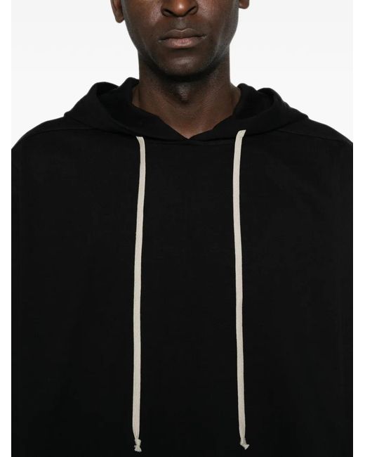 Rick Owens Black Hooded Cotton Sweatshirt With Ribbed Cuffs And Hem for men