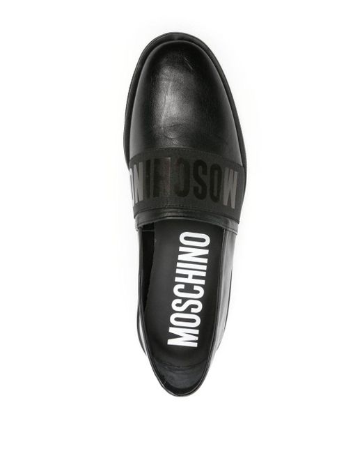 Moschino Black Logo-print Leather Loafers for men