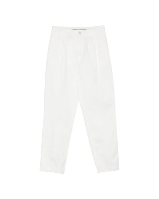 Canali White Pleated Straight-Leg Trousers for men
