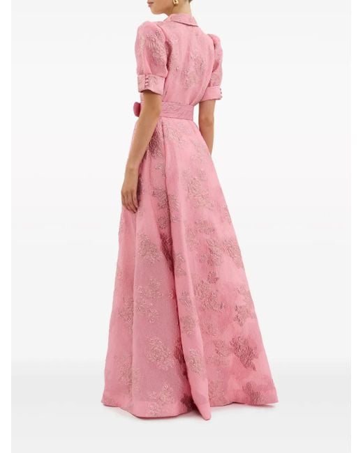 Rebecca Vallance Pink Floral-Jacquard Belted Dress