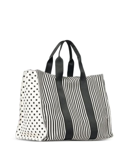 MSGM White Polka-Dot Striped Tote Bag