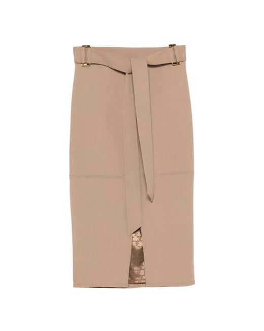 Elisabetta Franchi Natural Belted Midi Skirt
