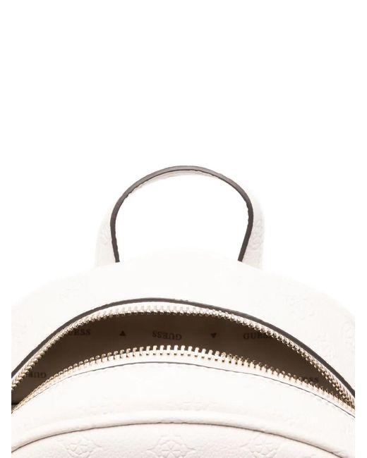 Guess White Embossed-Logo Backpack