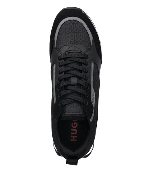 HUGO Black Monogram-Detail Sneakers for men
