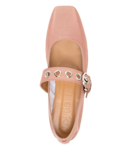 Aeyde Pink Uma Eyelet Grosgrain Coral Ballet Flats