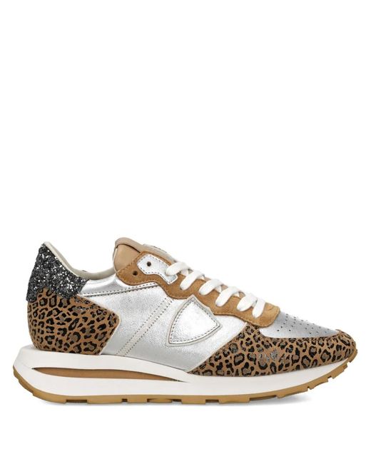 Philippe Model White Leopard Print Glitter Trainers