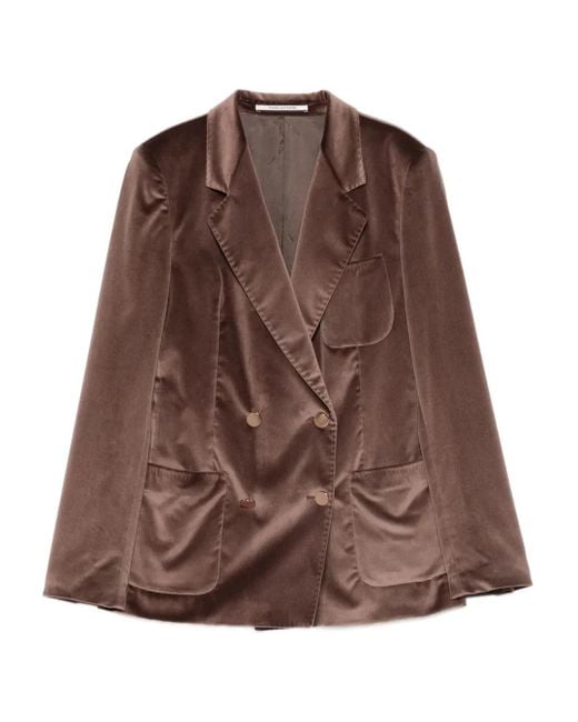 Tagliatore Brown Double-Breasted Velvet Jacket