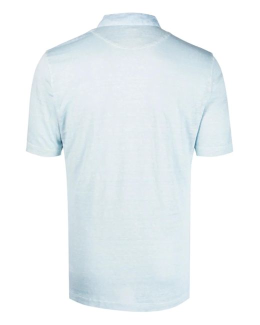 120% Lino Blue Short-Sleeve Linen Polo Shirt for men