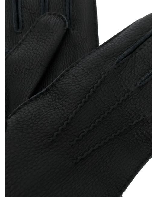 Brioni Black Touch-Strap Leather Gloves for men