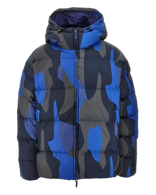 EA7 Blue Hooded Camouflage-Print Jacket for men
