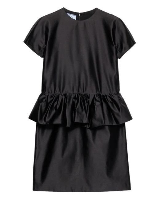 Prada Black Ruffled-Detail Mini Dress