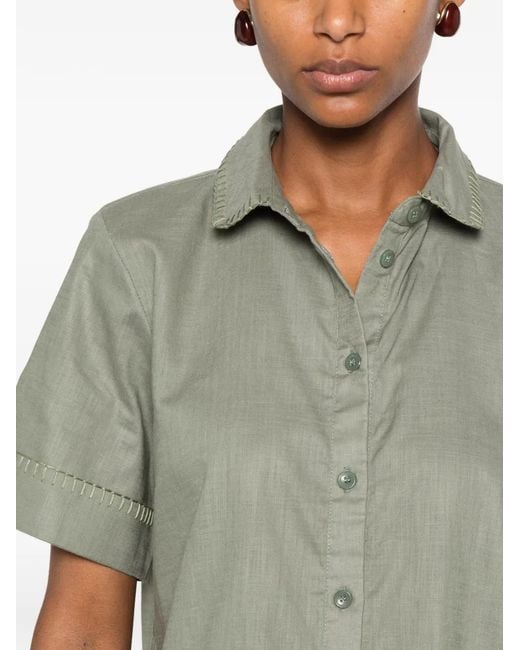 ORSINA Gray Blanket-Stitched Short-Sleeve Shirt