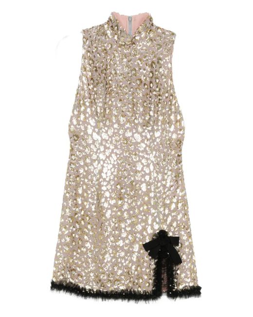 Alessandra Rich Natural Sequin-Embellished High-Neck Dress