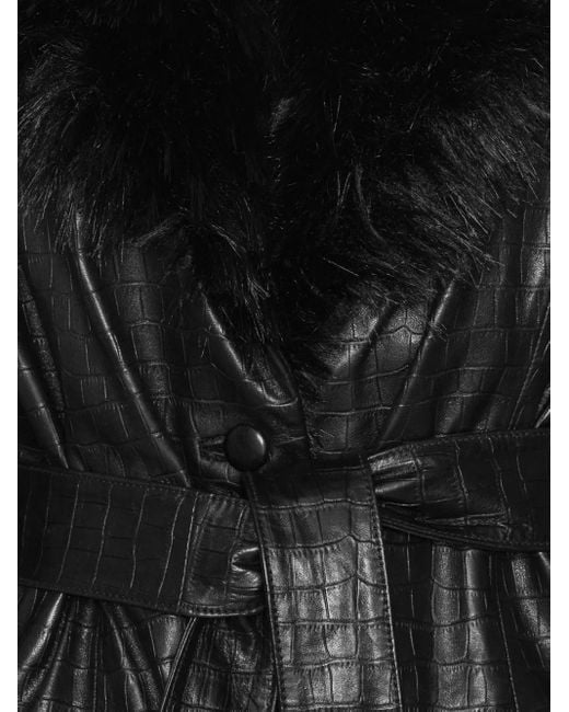ROTATE BIRGER CHRISTENSEN Black Faux Fur-Collar Leather Coat