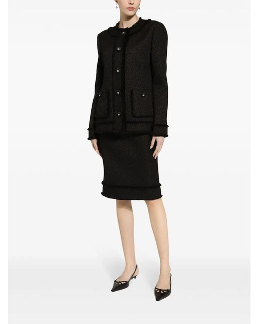 Dolce & Gabbana Black Logo Engraved Buttoned Jacket
