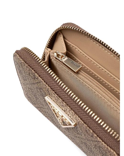 Guess Brown Laurel 4G Monogram-Patterned Zip-Around Wallet