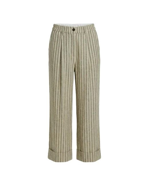 Brunello Cucinelli Green Striped Linen Trousers