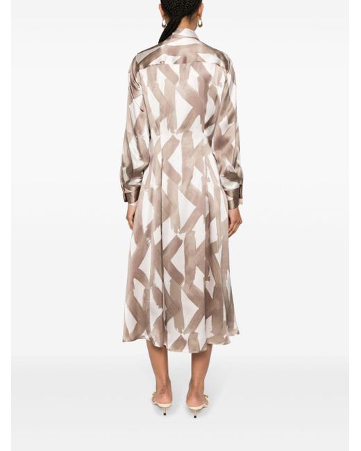 Kiton Natural Abstract-print Silk Midi Dress