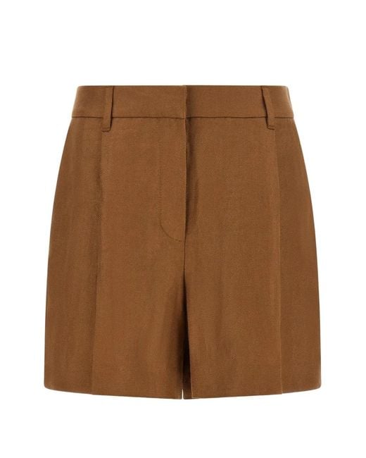 Brunello Cucinelli Brown Linen Diagonal Sartorial Shorts With Monili