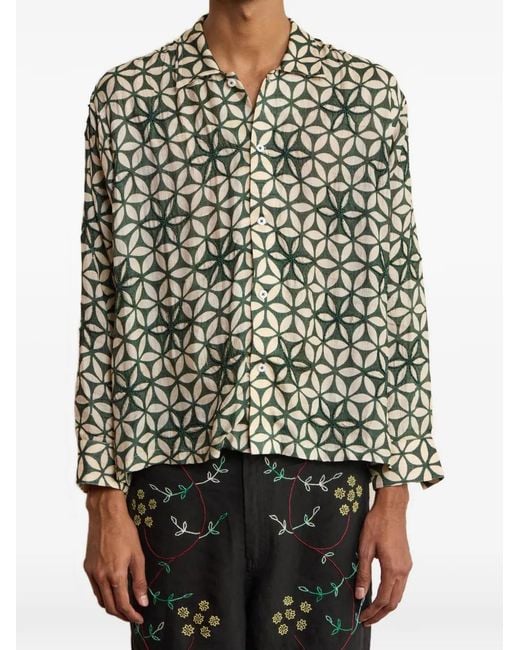 HARAGO Green Bead-Embellished Geometric-Print Shirt for men