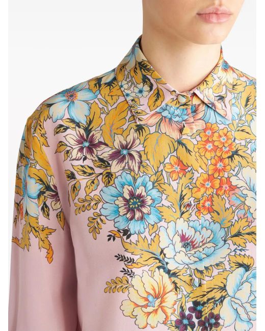 Chemise En Crêpe De Chine À Fleurs Etro en coloris Pink
