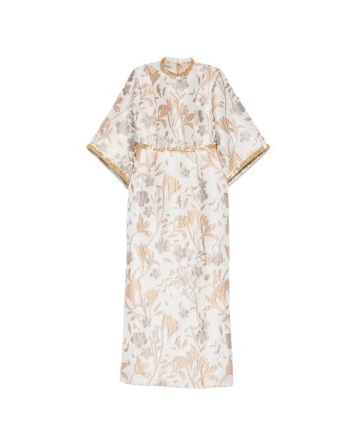 Baruni White Mira Floral-Jacquard Embellished Maxi Dress