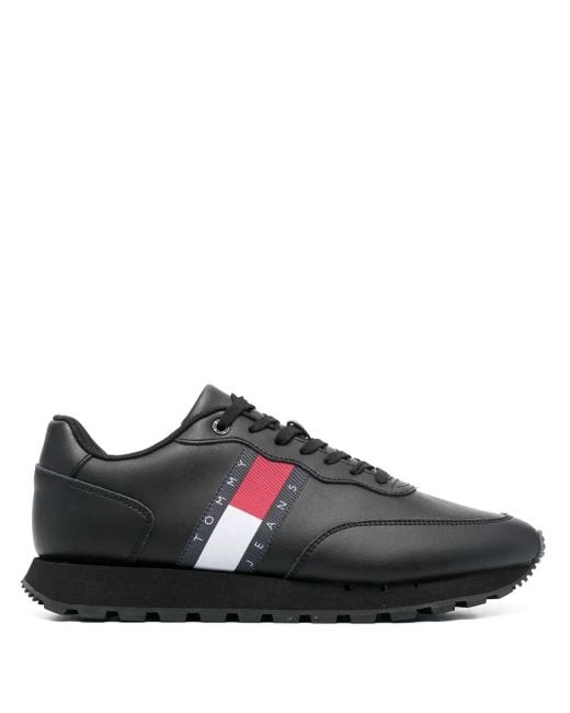 Tommy Hilfiger Black Logo-Patch Low-Top Sneakers for men