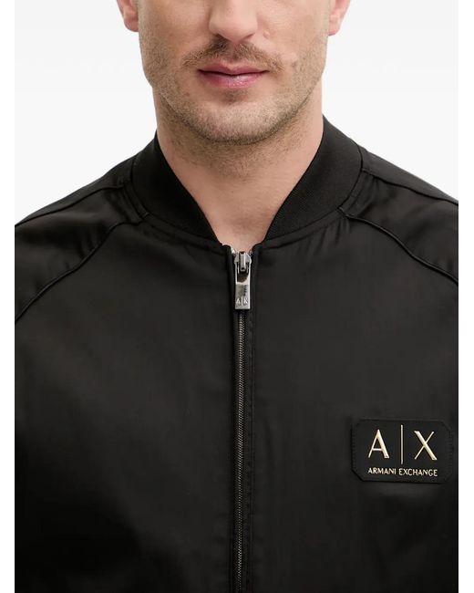 ARMANI EXCHANGE Black Logo-Patch Bomber Jacket for men
