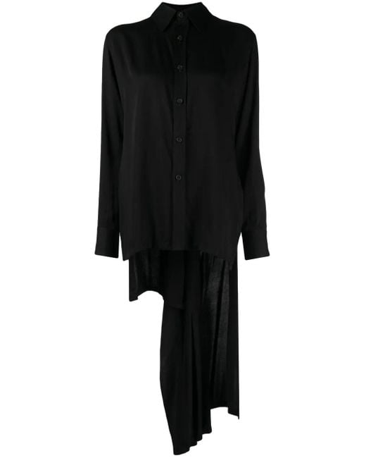 Yohji Yamamoto Black Pleated High-Low Hem Shirt