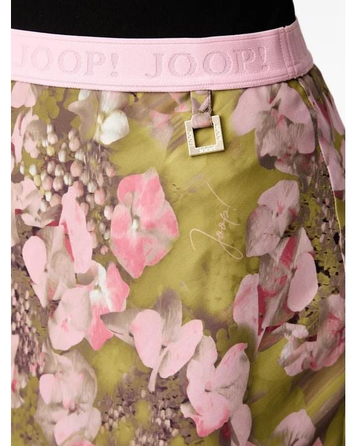 Joop! Green Floral-Print Logo-Waistband Flared Midi Skirt