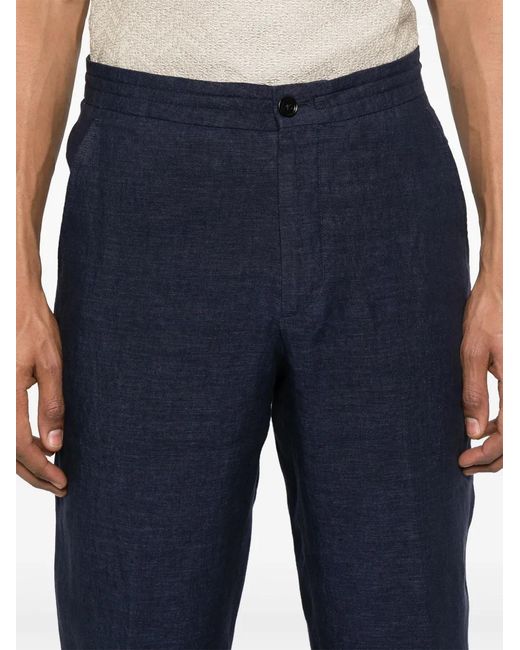 Zegna Blue Linen Tapered Trousers for men