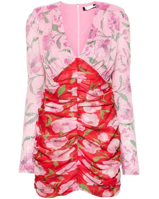 ROTATE BIRGER CHRISTENSEN Red Floral-Print Sequined Mini Dress