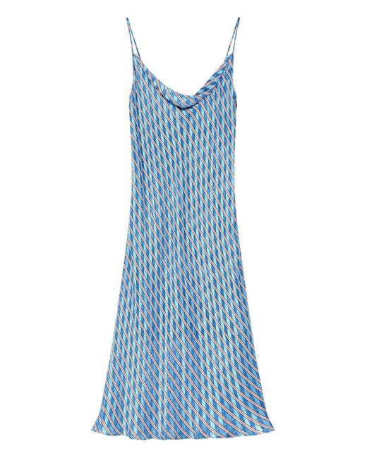 Dries Van Noten Blue Cowl-Neck Striped Slip Dress