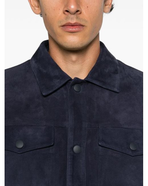 Canali Blue Suede Panelled Jacket for men