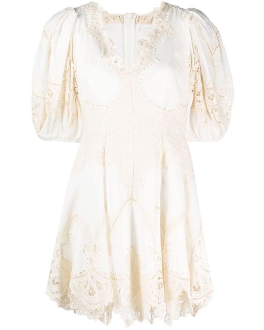 Zimmermann White Embroidered Linen Mini Dress