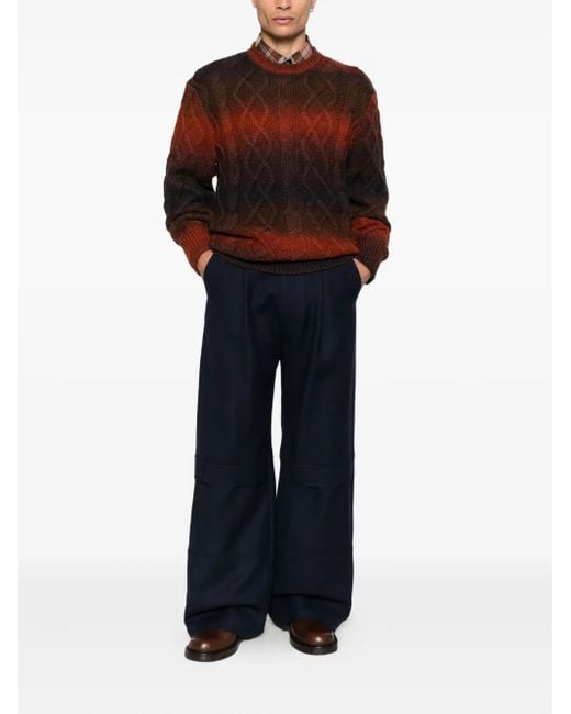 Seven Gauge Red Gradient-Effect Cable-Knit Jumper