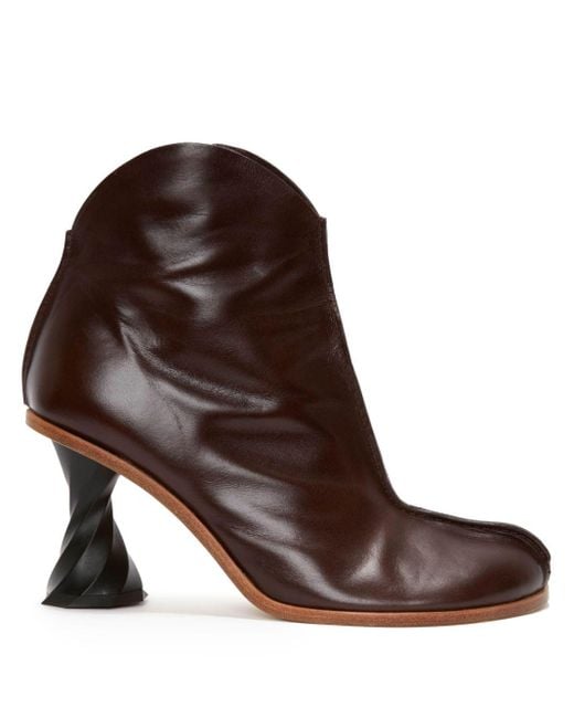 J.W. Anderson Brown Twisted-Heel Leather Ankle Boots