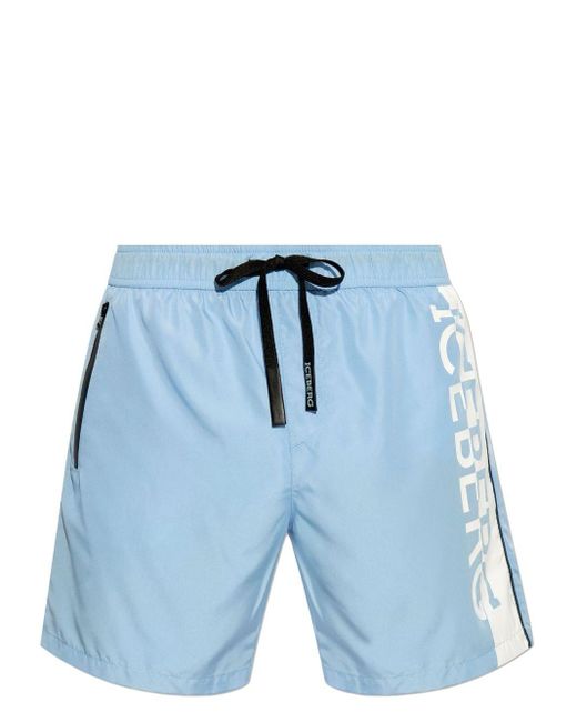 Iceberg Blue Logo-print Drawstring Swim Shorts for men
